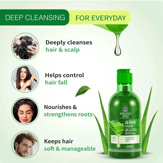 Ayouthveda Aloe Vera Shampoo for Hair Fall Control, Dandruff & Itchy Scalp 250ml