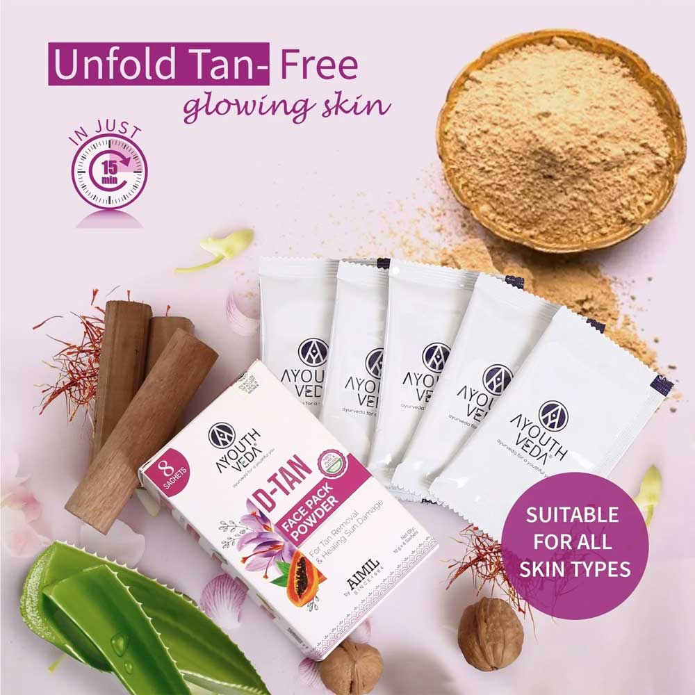 Ayouthveda D-Tan Face Pack Powder For Tan Removal 80gm (10gX8 Sachets)
