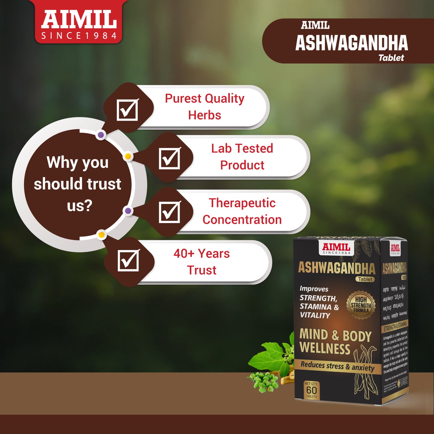 Ashwagandha Tablet (60 Tablets) Improve Strength & Stamina