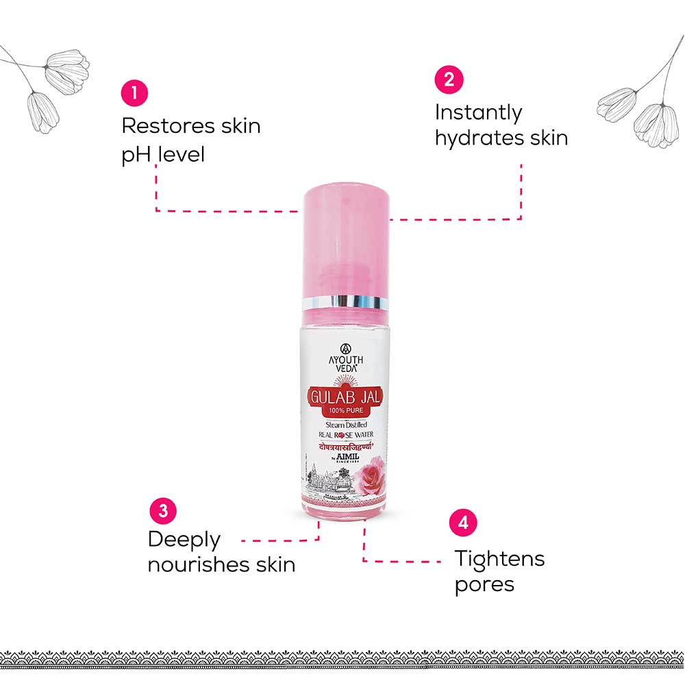 Ayouthveda Gulab Jal :Steam Distilled Real Rose Water (100ml)