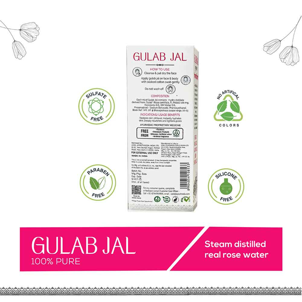 Ayouthveda Gulab Jal :Steam Distilled Real Rose Water (100ml)