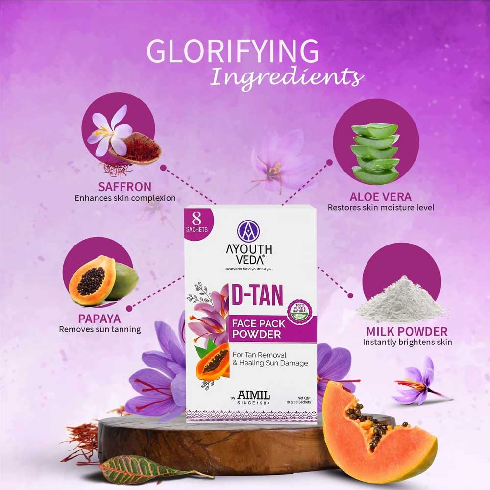 Ayouthveda D-Tan Face Pack Powder For Tan Removal 80gm (10gX8 Sachets)