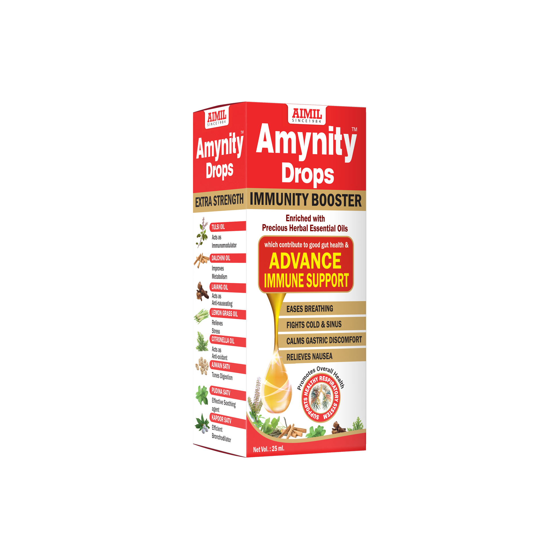 Exclusive Benefits of Amynity Drops  Advance immune support Eases breathing & clear respiratory airways Fights cold & sinus Improves digestion & metabolism Calms gastric discomfort Relieves nausea & vomiting Boosts anti-oxidant effect