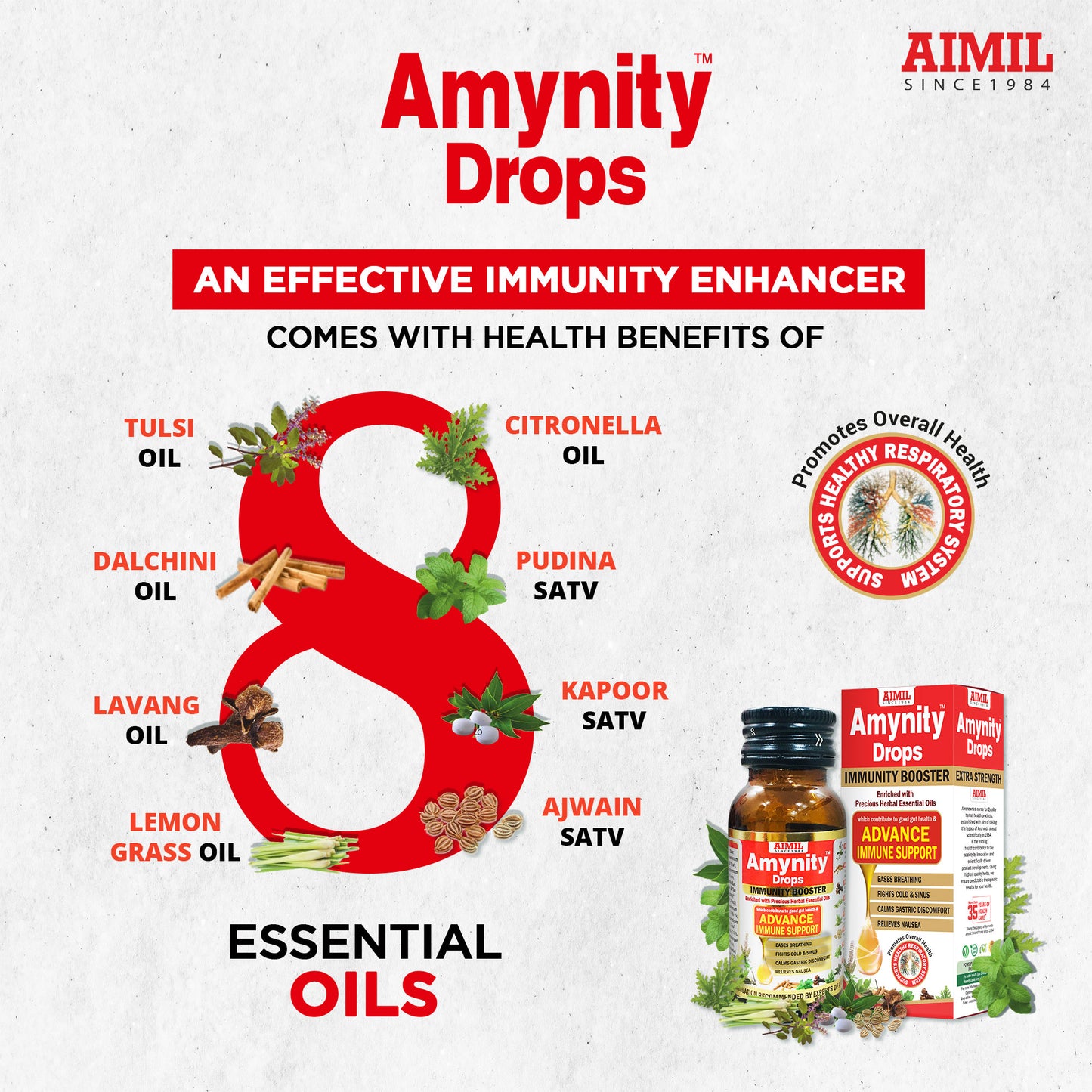 Exclusive Benefits of Amynity Drops  Advance immune support Eases breathing & clear respiratory airways Fights cold & sinus Improves digestion & metabolism Calms gastric discomfort Relieves nausea & vomiting Boosts anti-oxidant effect