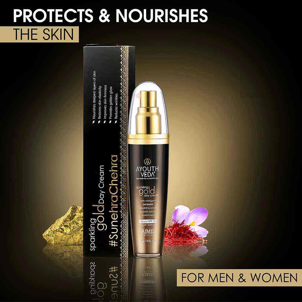 Ayouthveda Sparkling Gold Day Cream With 24k Gold & Saffron (50gm)