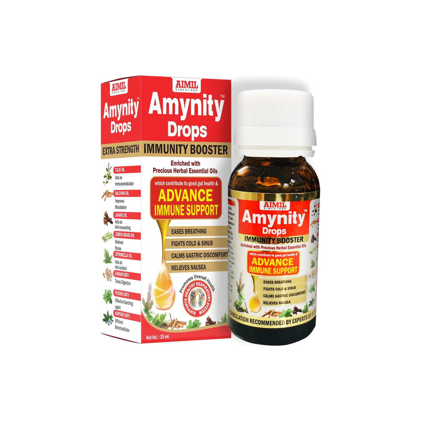 Exclusive Benefits of Amynity Drops  Advance immune support Eases breathing & clear respiratory airways Fights cold & sinus Improves digestion & metabolism Calms gastric discomfort Relieves nausea & vomiting Boosts anti-oxidant effect